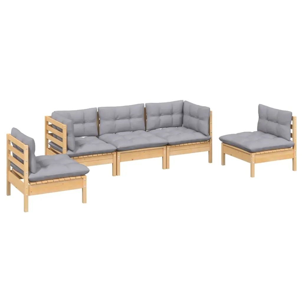5 Piece Garden Lounge Set with Cushions Solid Pinewood Price