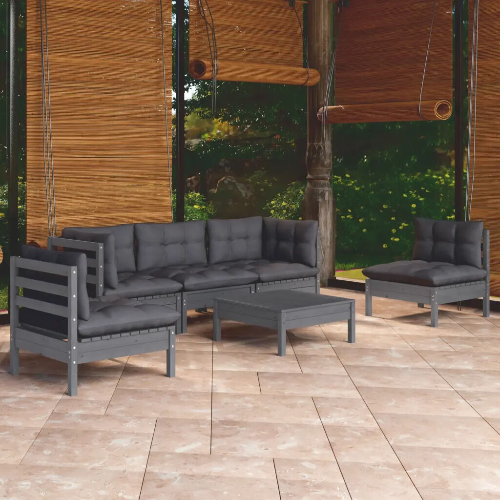6 Piece Garden Lounge Set with Cushions Solid Pinewood Price