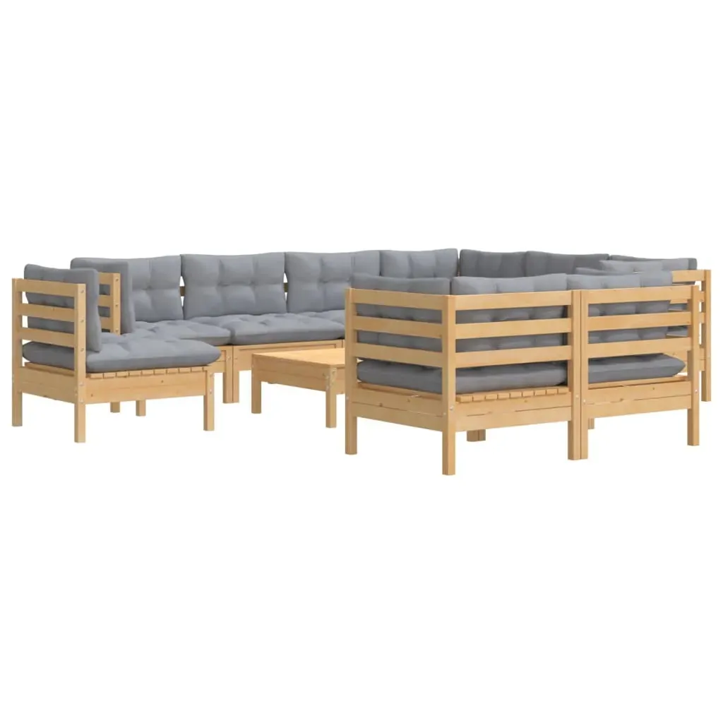 10 Piece Garden Lounge Set with Cushions Solid Pinewood Price