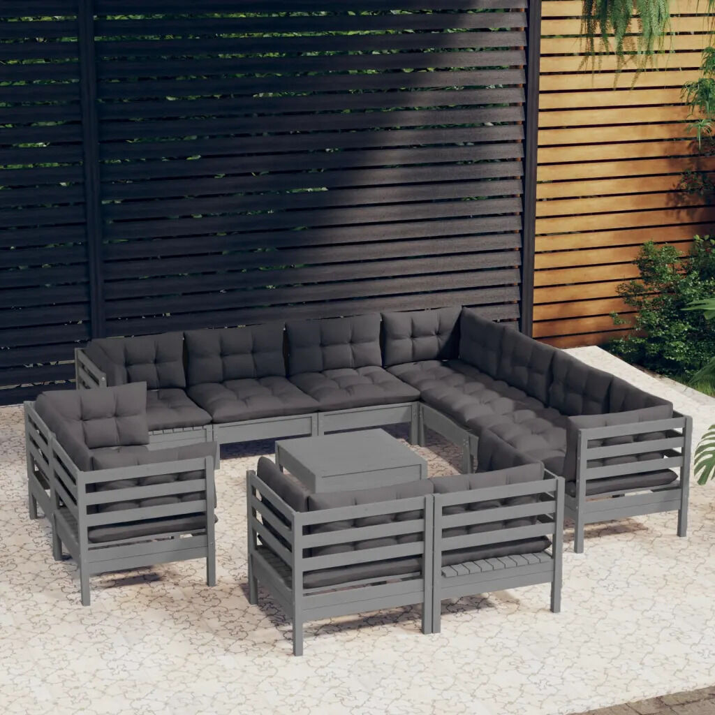 12 Piece Garden Lounge Set with Cushions Solid Pinewood Price