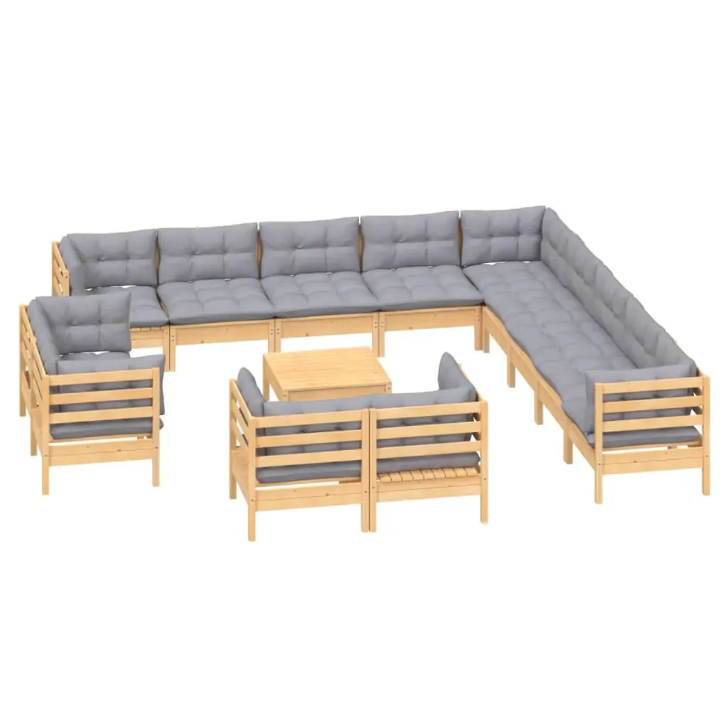 14 Piece Garden Lounge Set with Cushions Solid Pinewood Price