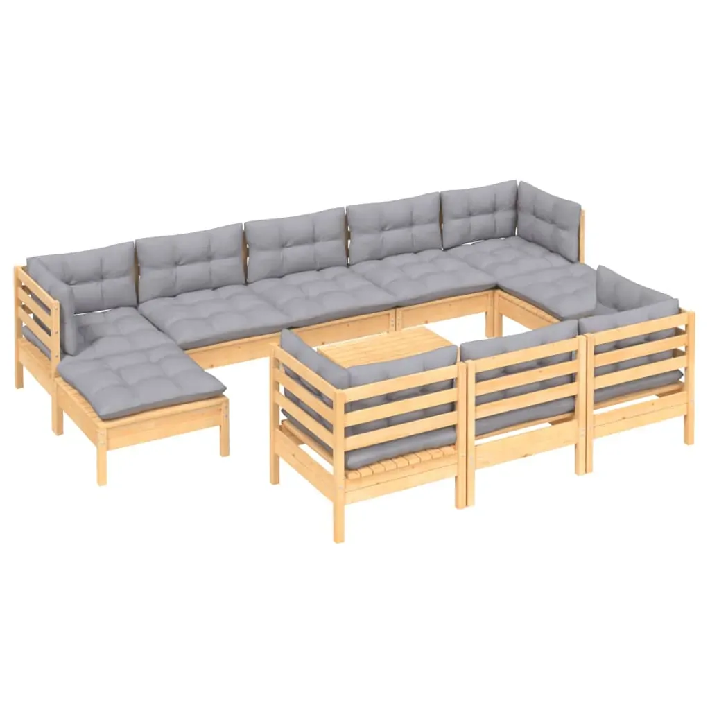11 Piece Garden Lounge Set with Cushions Solid Pinewood Price