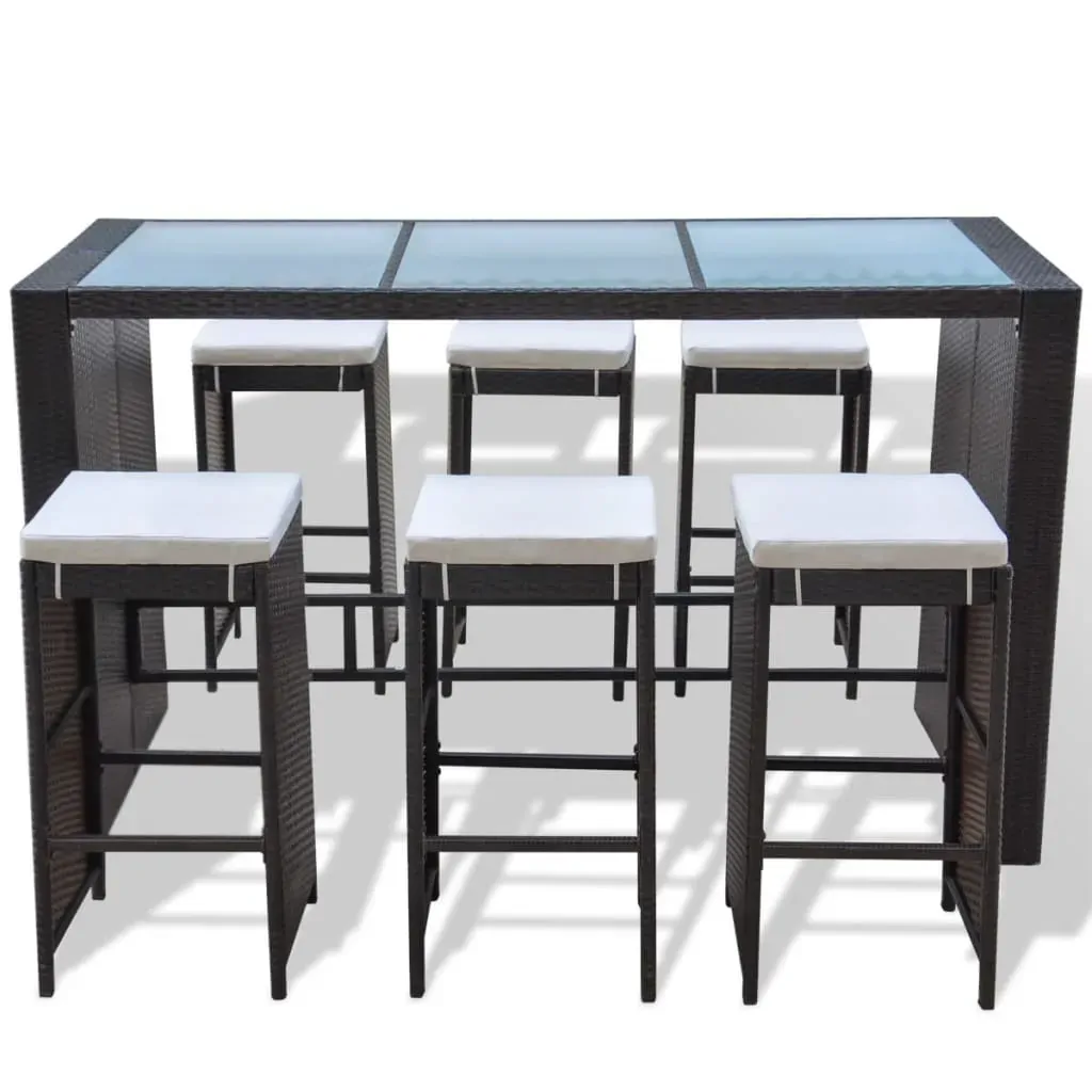 7 Piece Garden Bar Set with Cushions Poly Rattan Price