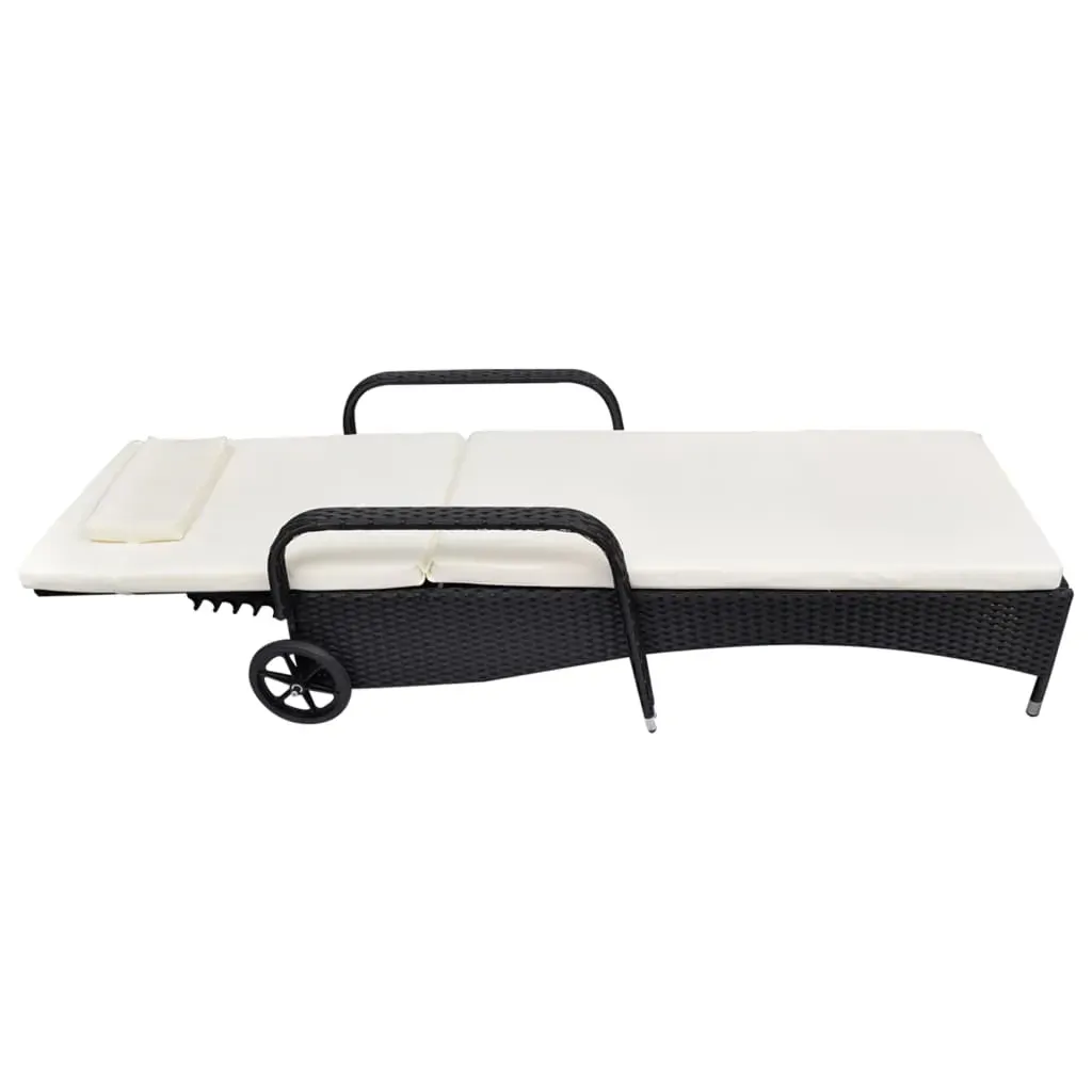 Sun Lounger with Cushion & Wheels Poly Rattan Price