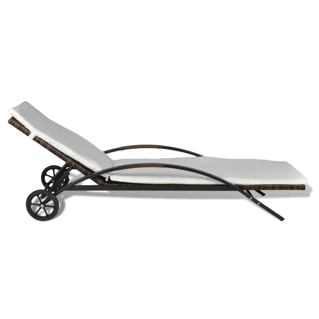 Sun Lounger with Cushion & Wheels Poly Rattan Price