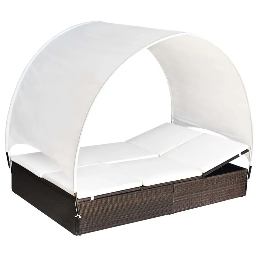 Double Sun Lounger with Canopy Poly Rattan Price