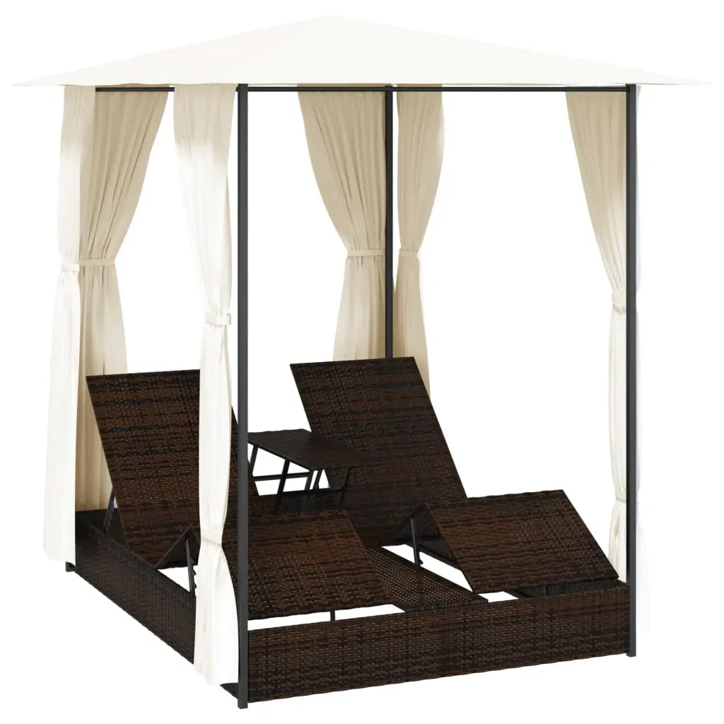 Double Sun Lounger with Curtains Poly Rattan Price