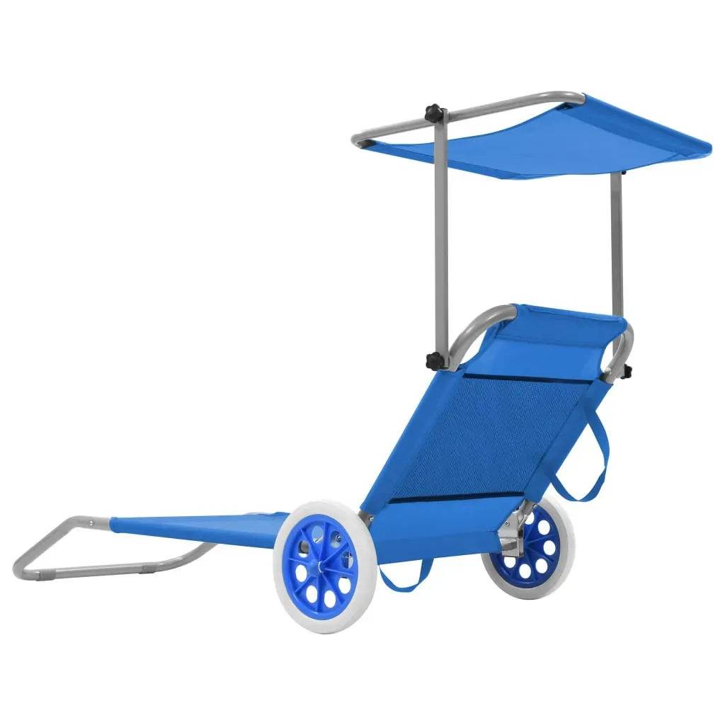 Folding Sun Lounger with Canopy and Wheels Steel Price