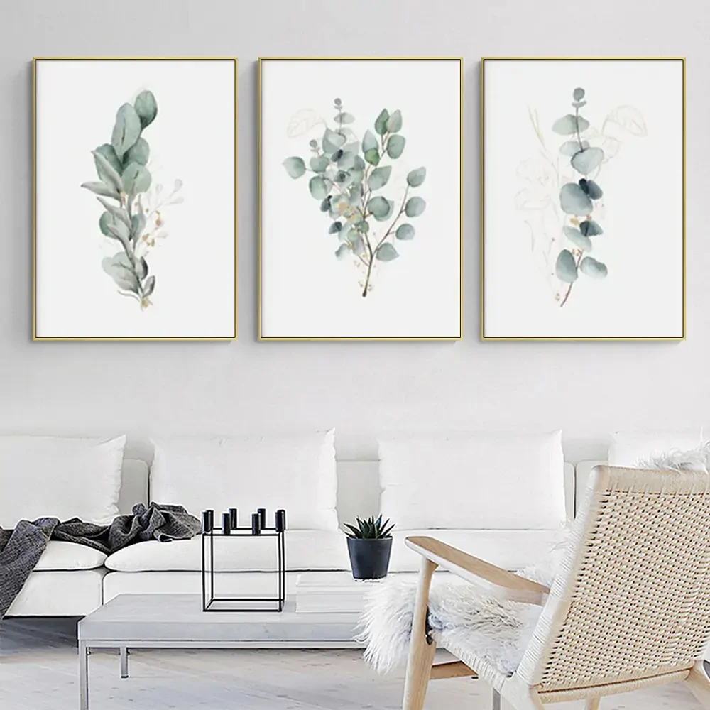 Eucalyptus Plant 3 Sets Gold Frame Canvas Wall Art Price