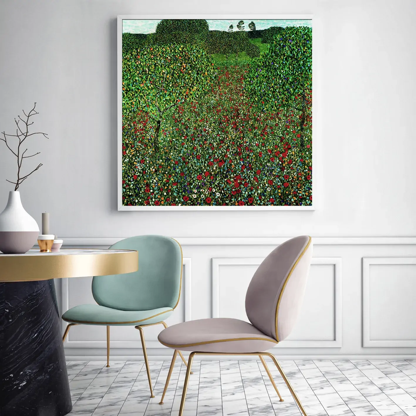 Field of Poppies by Gustav Klimt White Frame Canvas Wall Art Price