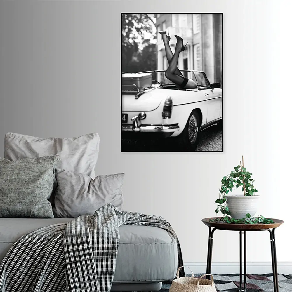 High Heels in Classic Car Black Frame Canvas Wall Art Price