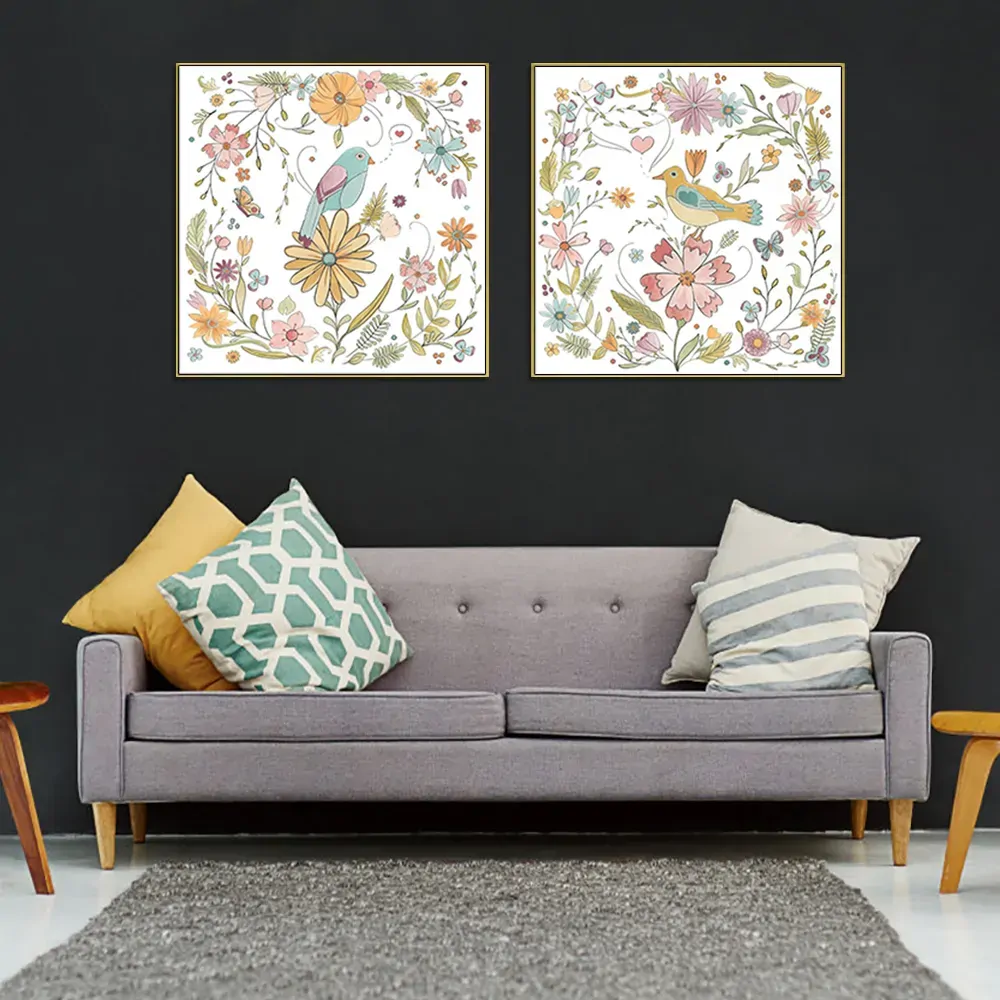 Floral birds 2 Sets Gold Frame Canvas Wall Art Price