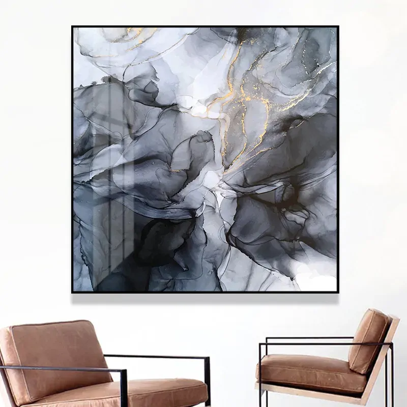 Marbled Black Grey Black Frame Canvas Wall Art Price