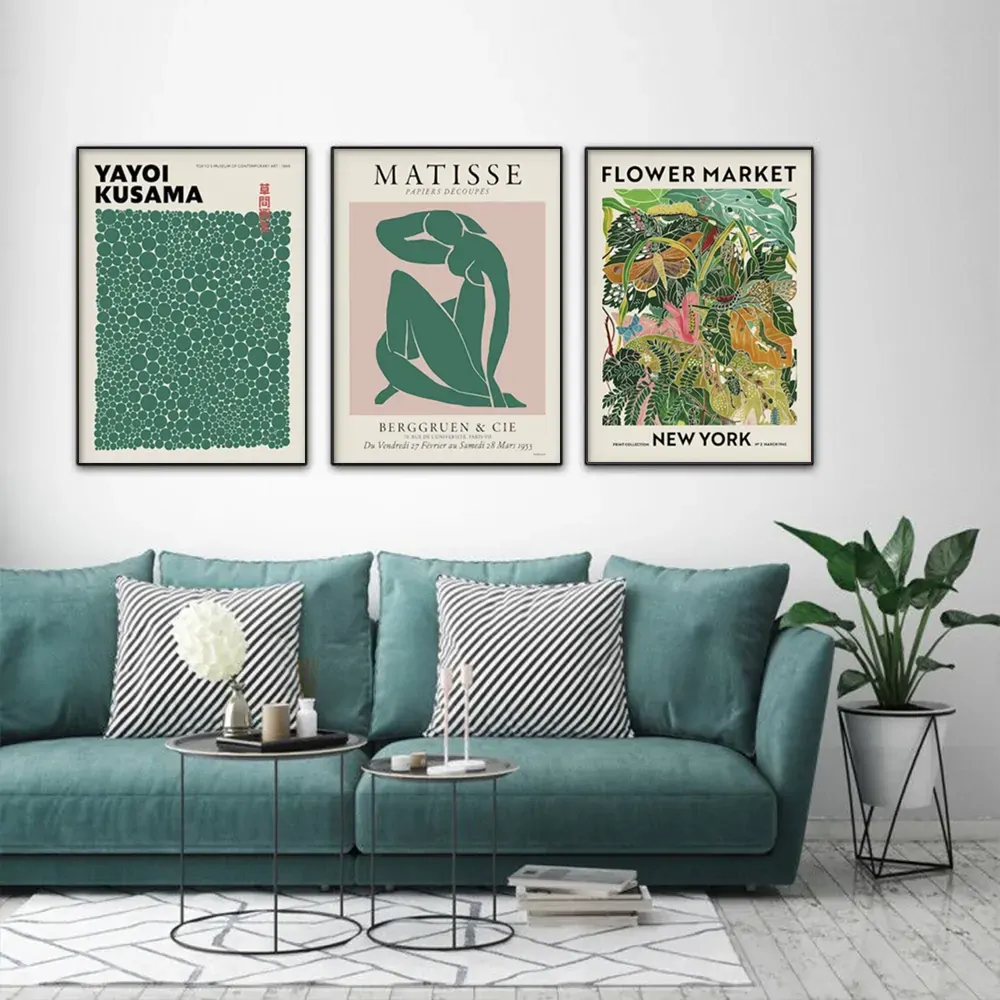 Flower Market, Matisse Print, Yayoi Kusama 3 Sets Black Frame Canvas Wall Art Price