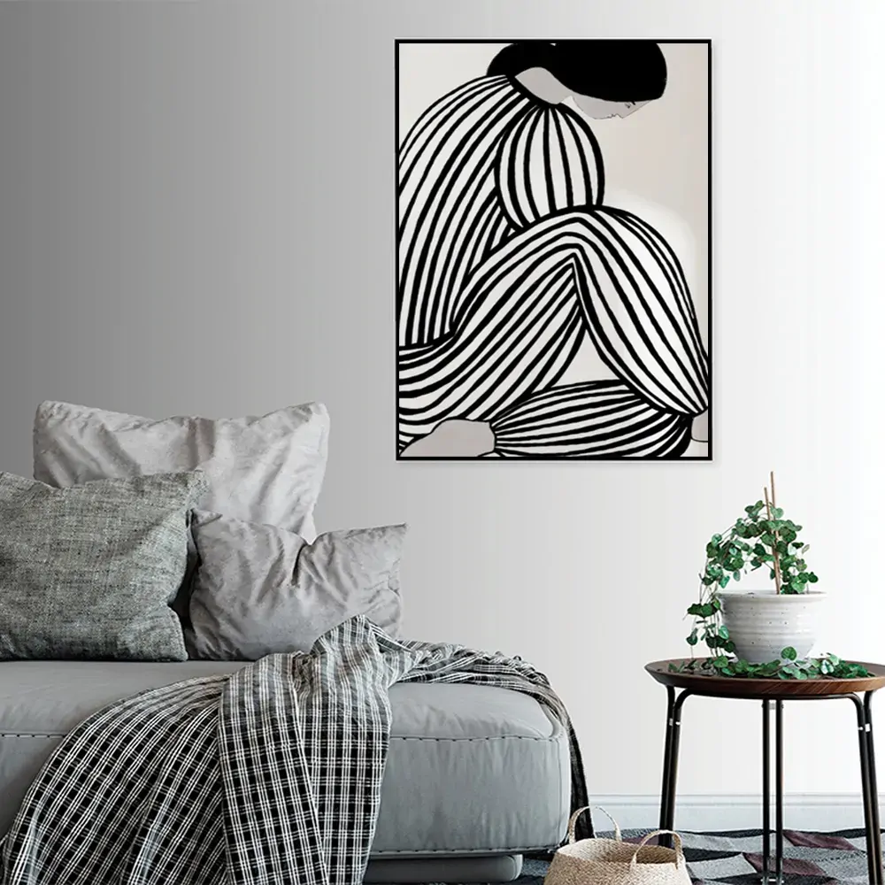 Mid Century Figure Black Frame Canvas Wall Art Price
