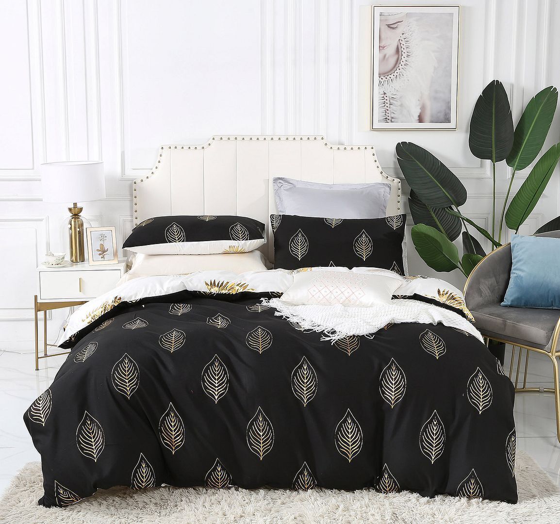 Reversible Design Black Gold Duvet Doona Quilt Cover Set Price