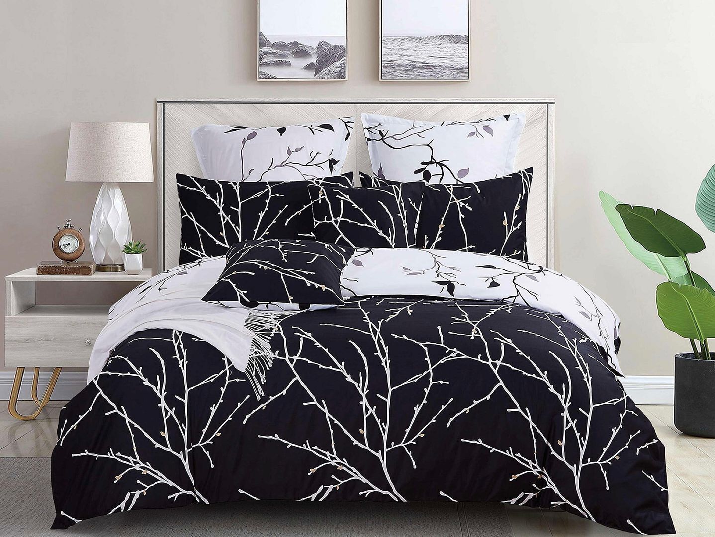 Tree Reversible Quilt/Doona/Duvet Cover Set - Black Price