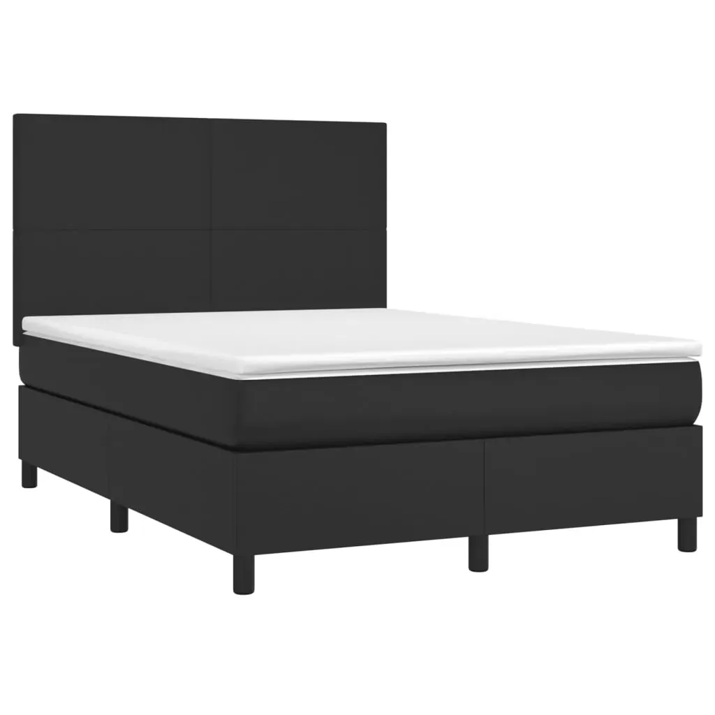 Box Spring Bed with Mattress Black Faux Leather Price