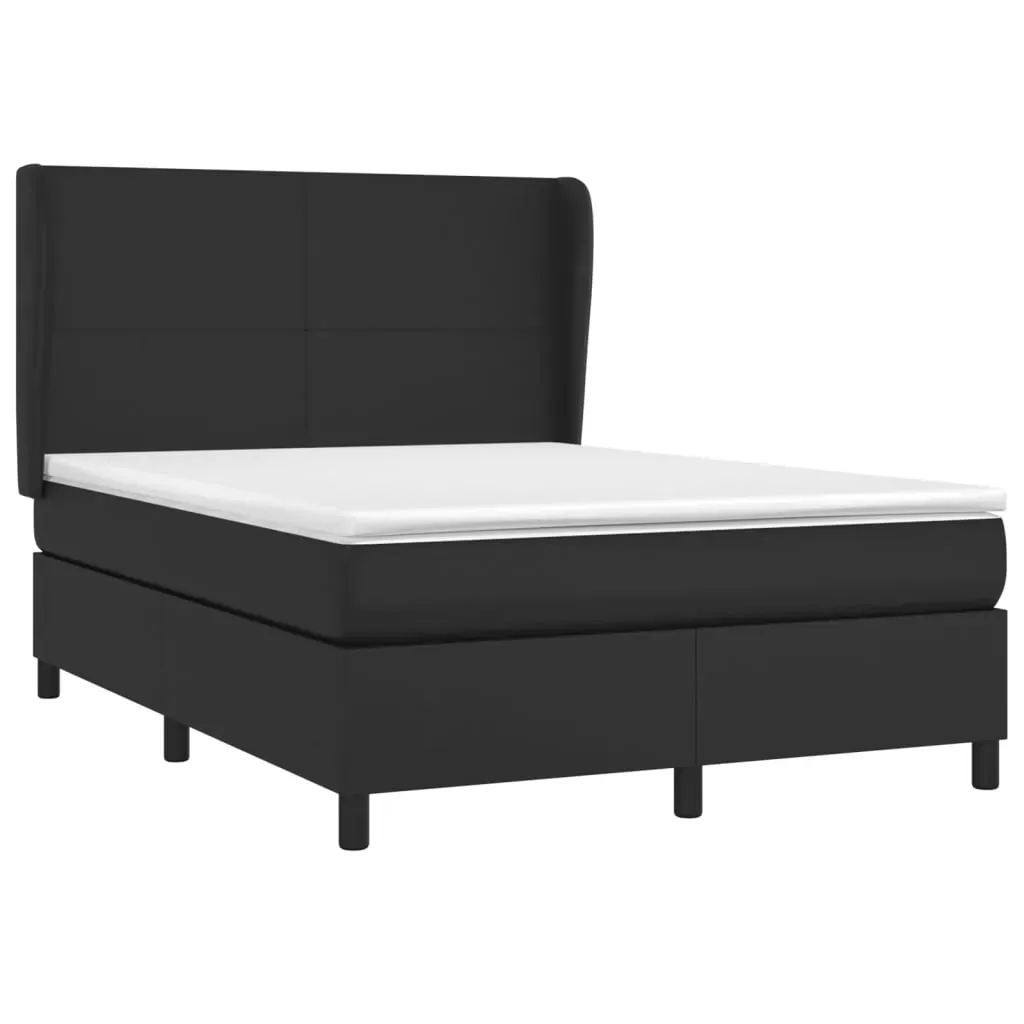 Box Spring Bed with Mattress Black Faux Leather Price