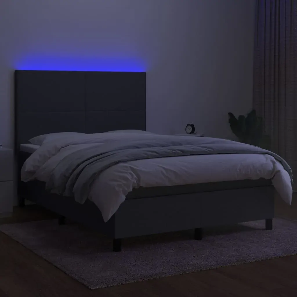 Box Spring Bed with Mattress&LED Dark Grey Fabric Price
