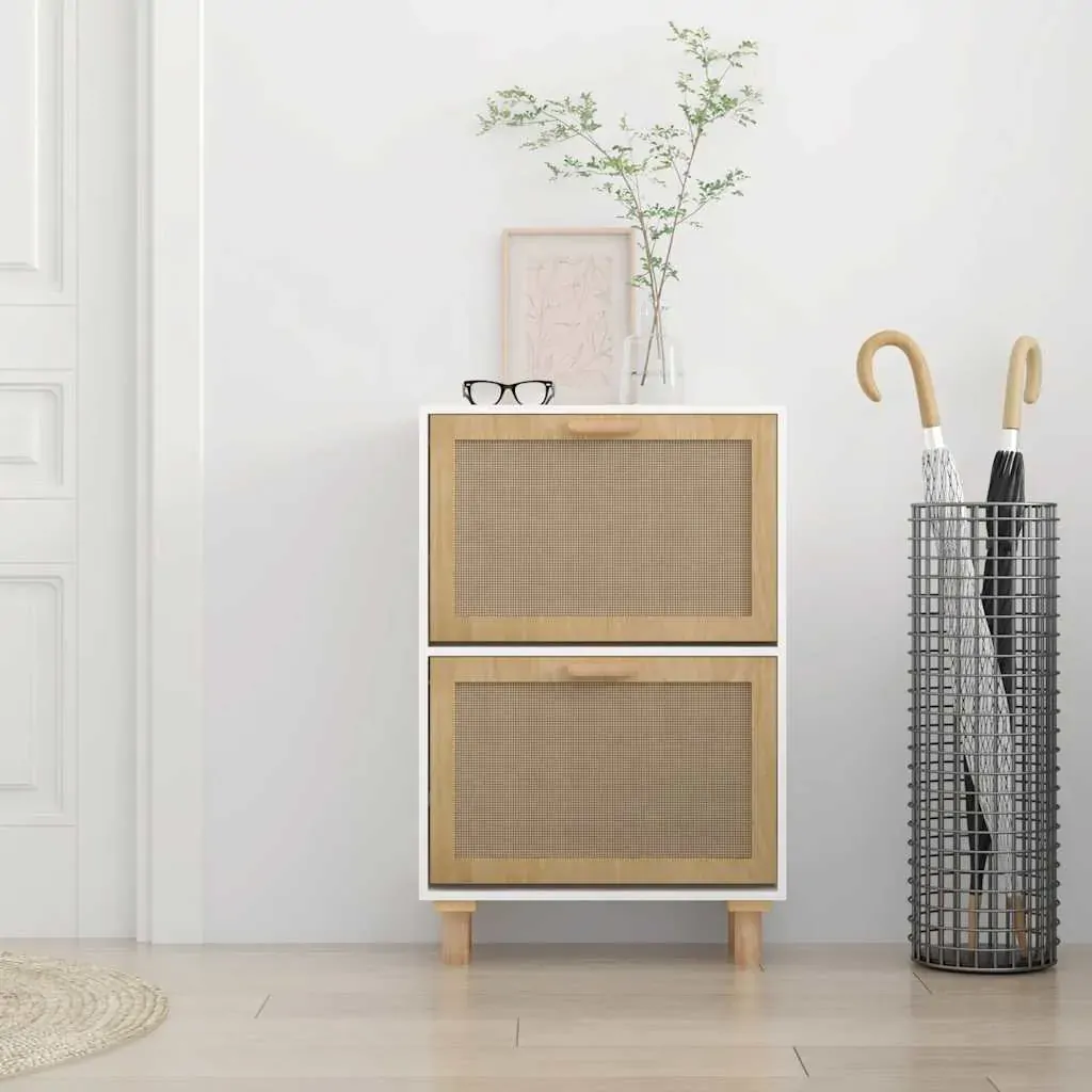 Shoe Cabinet 52x25x80 cm Engineered Wood and Natural Rattan Price