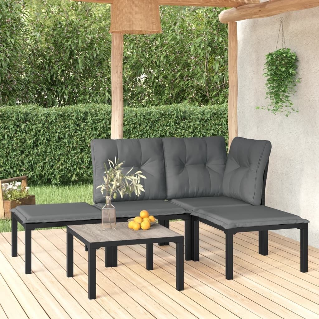 Garden Lounge Set Black and Grey Poly Rattan Price