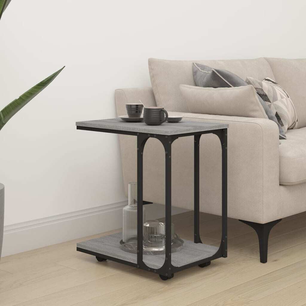 Side Table with Wheels Black 50x35x55.5cm Engineered Wood Price
