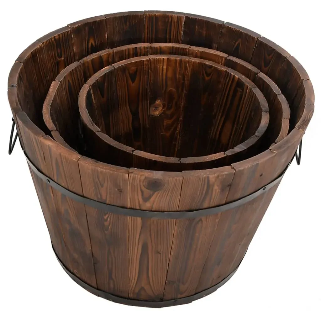 3 Piece Wooden Bucket Planter Set Solid Fir Wood Price