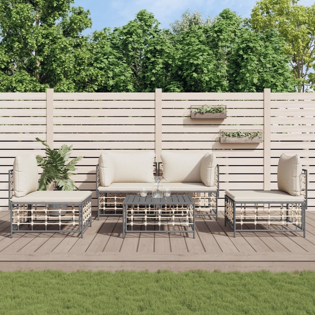 Garden Lounge Set with Cushions Anthracite Poly Rattan Price