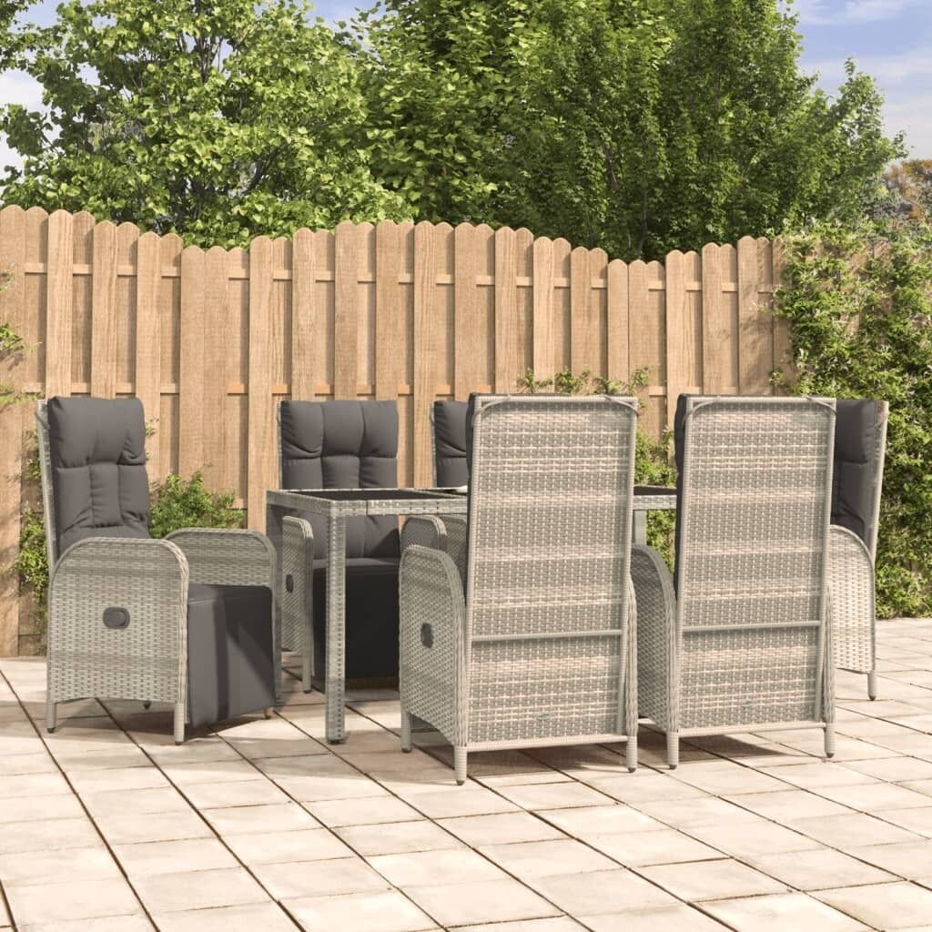 Garden Dining Set with Cushions Grey Poly Rattan Price