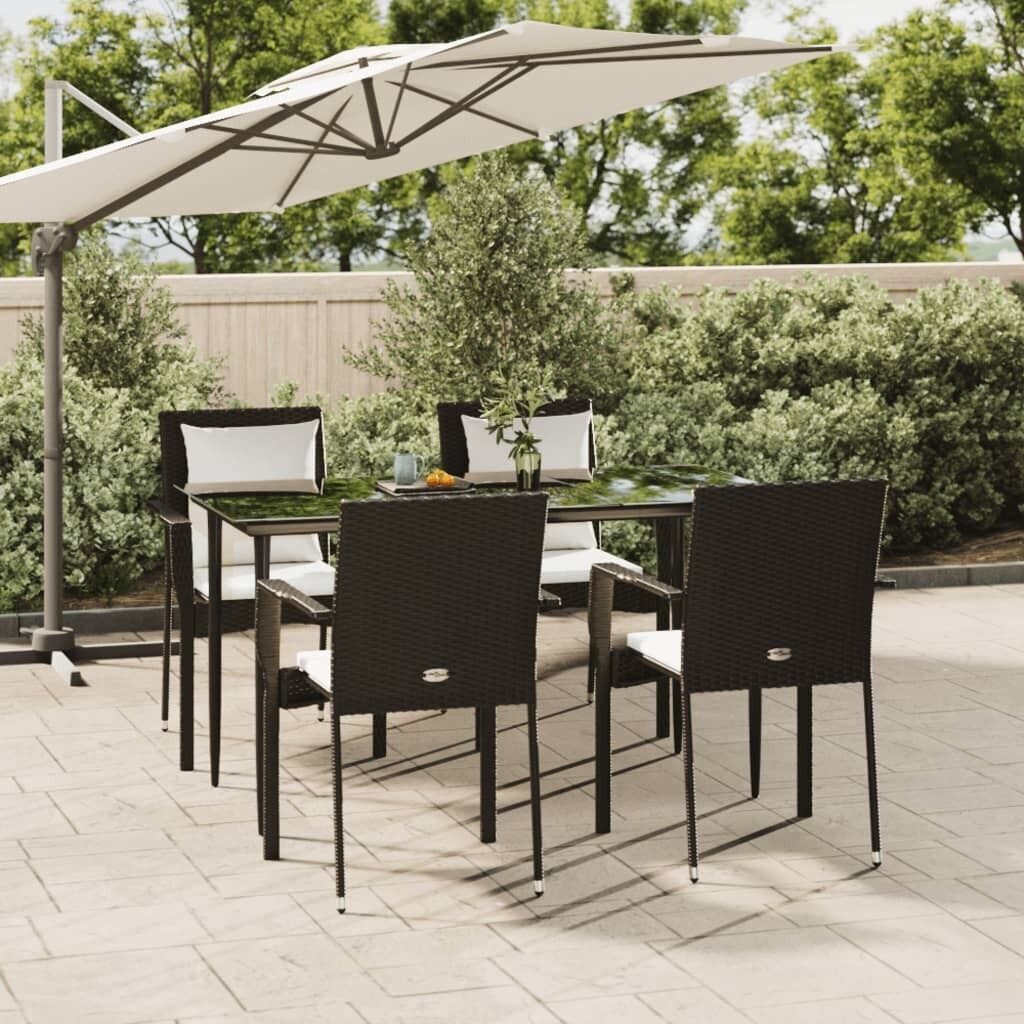 Garden Dining Set with Cushions Black Poly Rattan Price