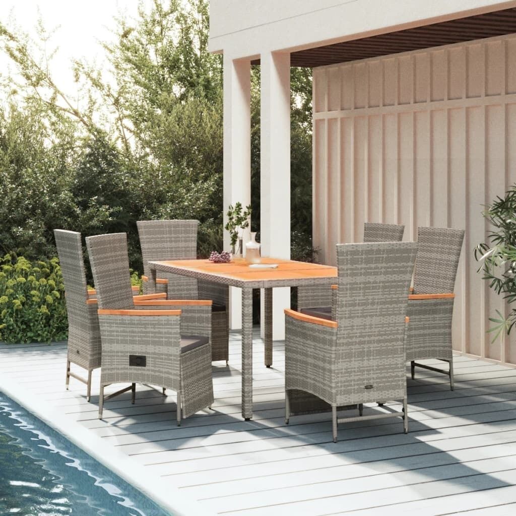 Garden Dining Set with Cushions Grey Poly Rattan Price