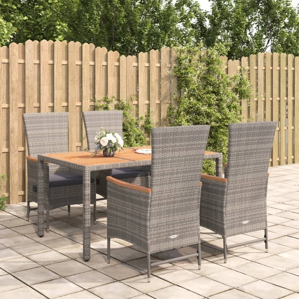 Garden Dining Set with Cushions Grey Poly Rattan Price