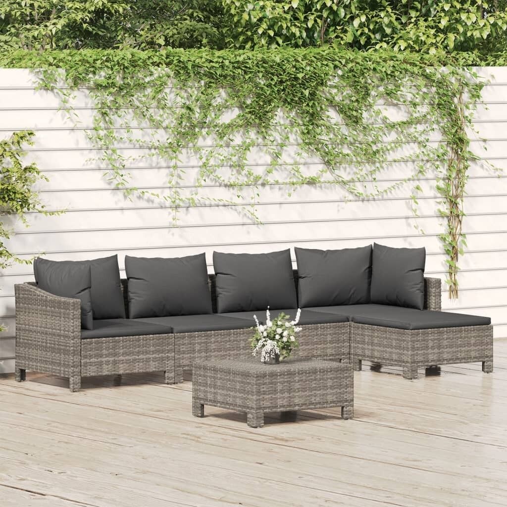 Garden Lounge Set with Cushions Grey Poly Rattan Price