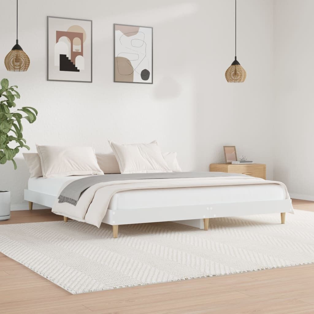 Bed Frame without Mattress White 183x203 cm King Engineered Wood Price
