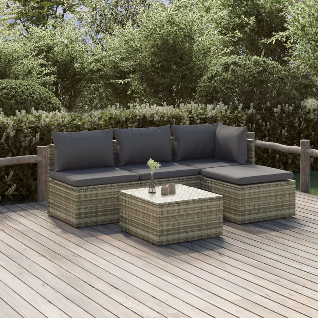 Garden Lounge Set with Cushions Grey Poly Rattan Price
