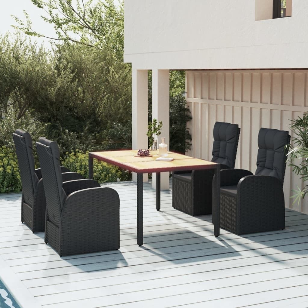 Garden Dining Set with Cushions Black Poly Rattan Price