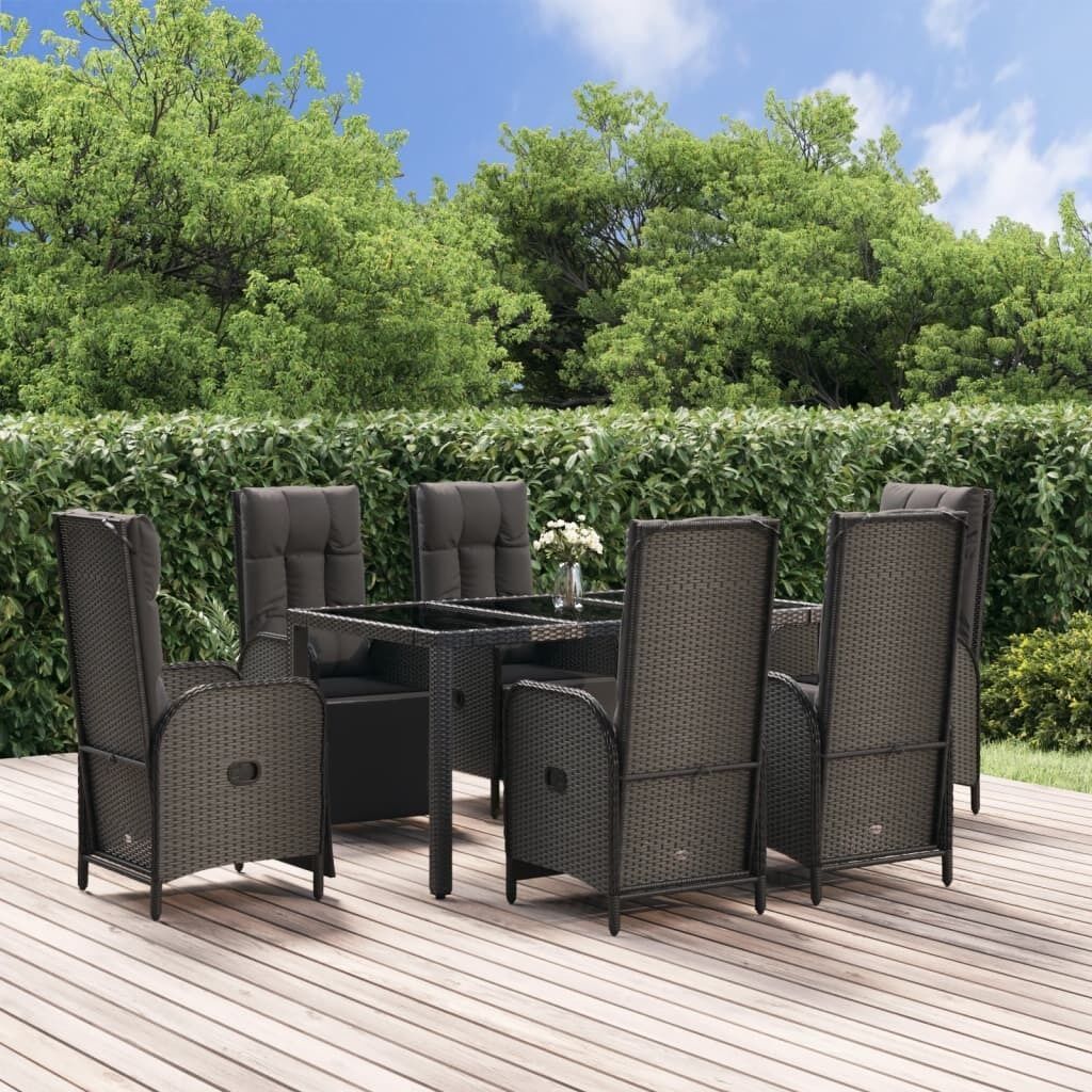 Garden Dining Set with Cushions Black Poly Rattan Price