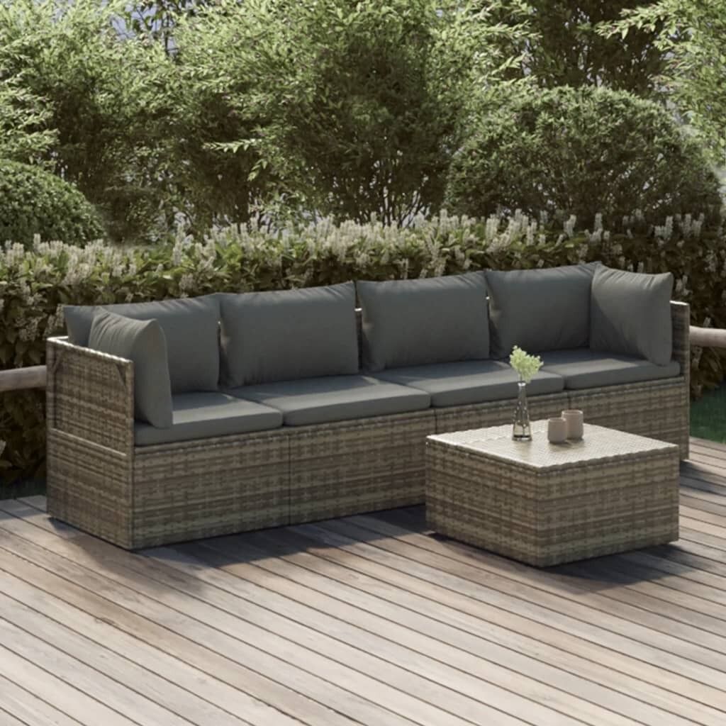 Garden Lounge Set with Cushions Grey Poly Rattan Price