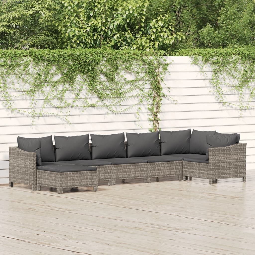 Garden Lounge Set with Cushions Grey Poly Rattan Price