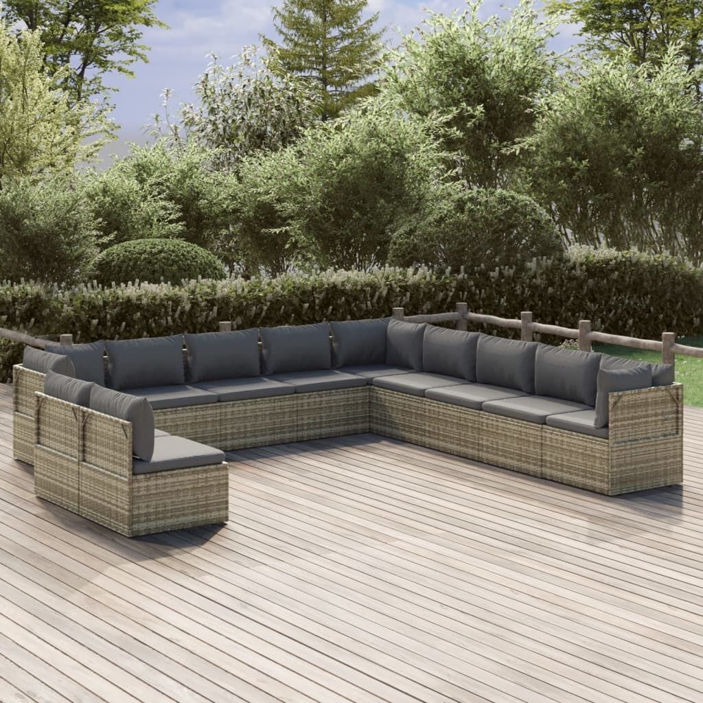 Garden Lounge Set with Cushions Grey Poly Rattan Price