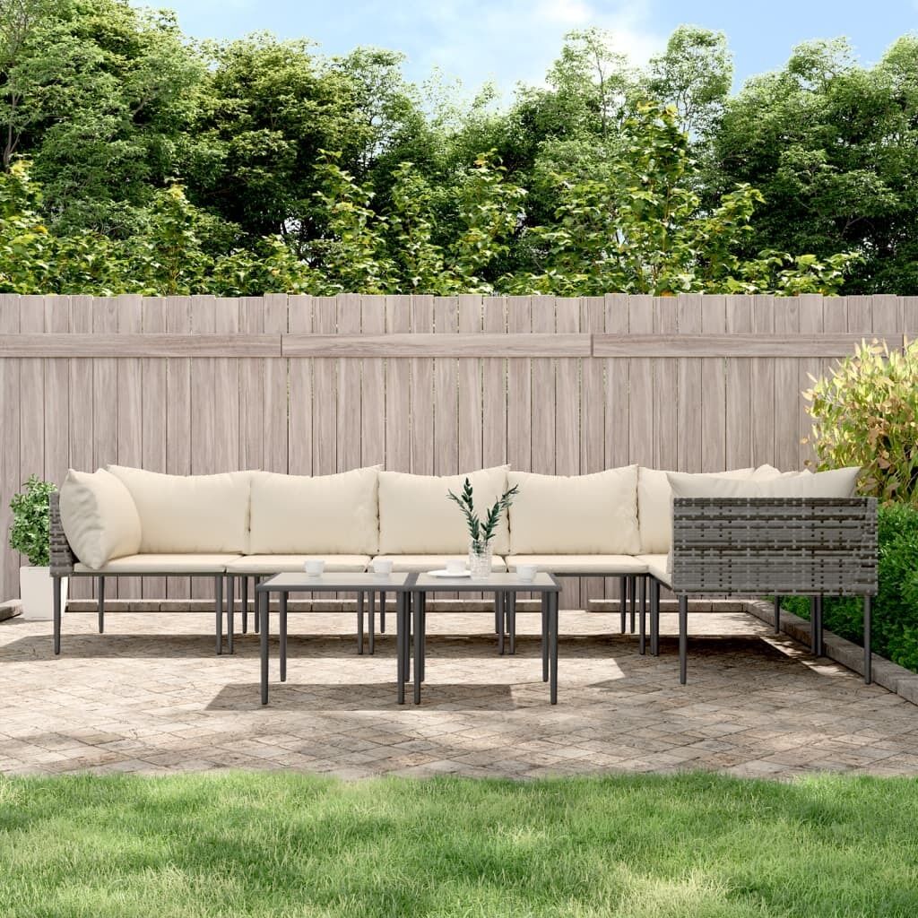 Garden Lounge Set with Cushions Grey Poly Rattan Price
