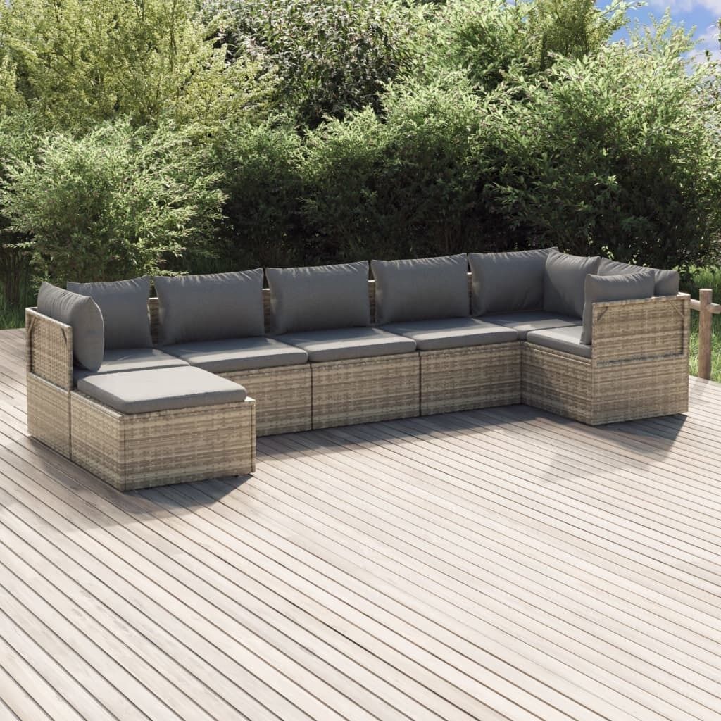 Garden Lounge Set with Cushions Grey Poly Rattan Price