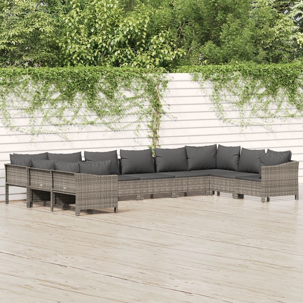 Garden Lounge Set with Cushions Grey Poly Rattan Price