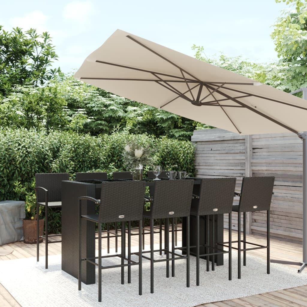 Garden Bar Set Black Poly Rattan Price