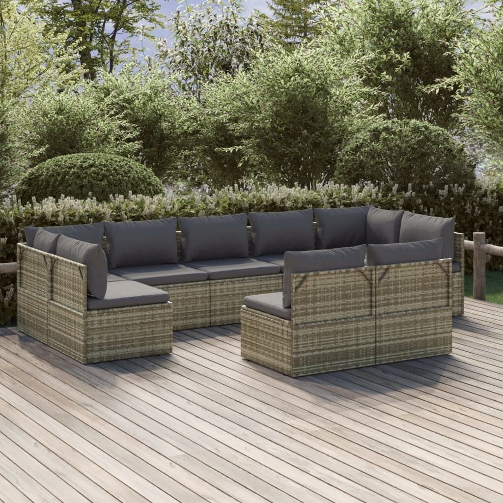 Garden Lounge Set with Cushions Grey Poly Rattan Price
