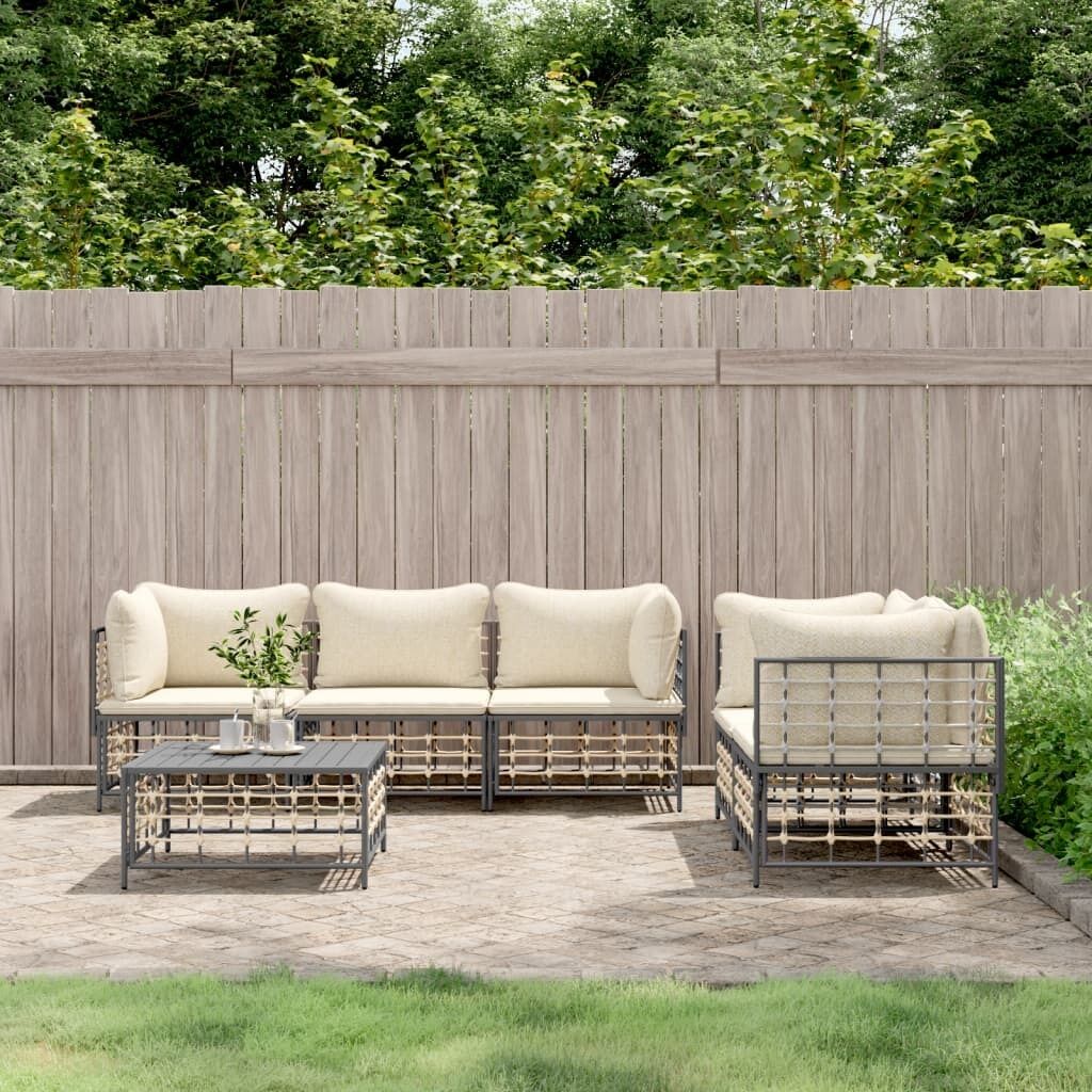 Garden Lounge Set with Cushions Anthracite Poly Rattan Price