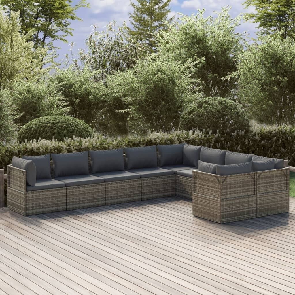 Garden Lounge Set with Cushions Grey Poly Rattan Price