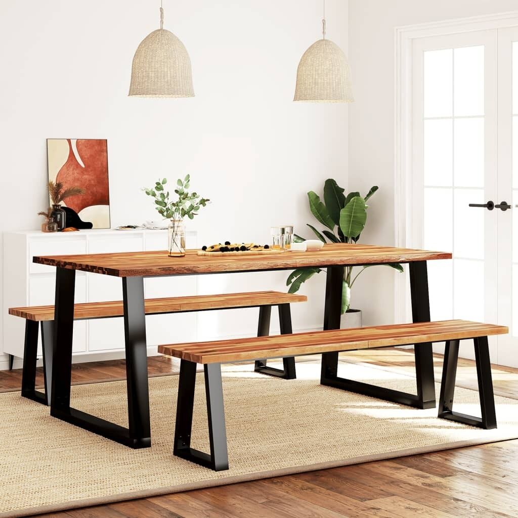 3 Piece Dining Set with Live Edge Solid Acacia Wood Price