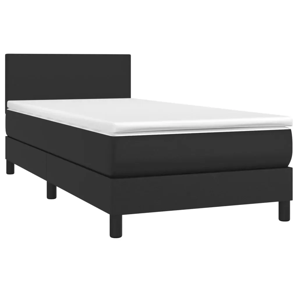 Box Spring Bed With Mattress Black 100x200 cm Faux Leather Price